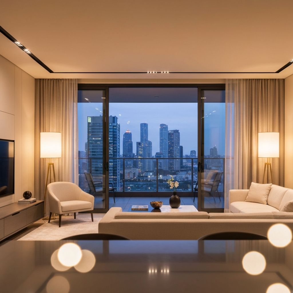 Luxurious living room with city views